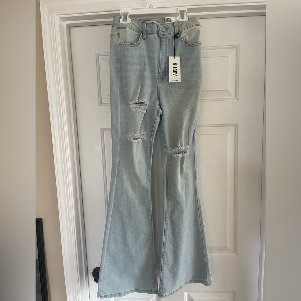 Light Blue Distressed Flare Jeans Size 5 NWT